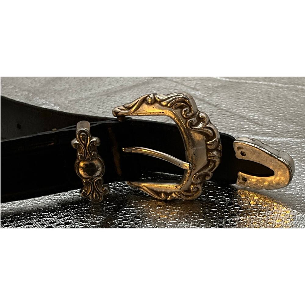 Fossil Women's BT770500101 Small Black Silver Conch Leather Belt - Picture 7 of 10